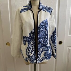 Chico's White Blazer with Blue Paisley Design